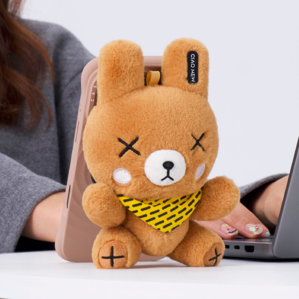 Plush Phone Stand in Brown | Magnetic Desk Buddy for Energy & Vibe