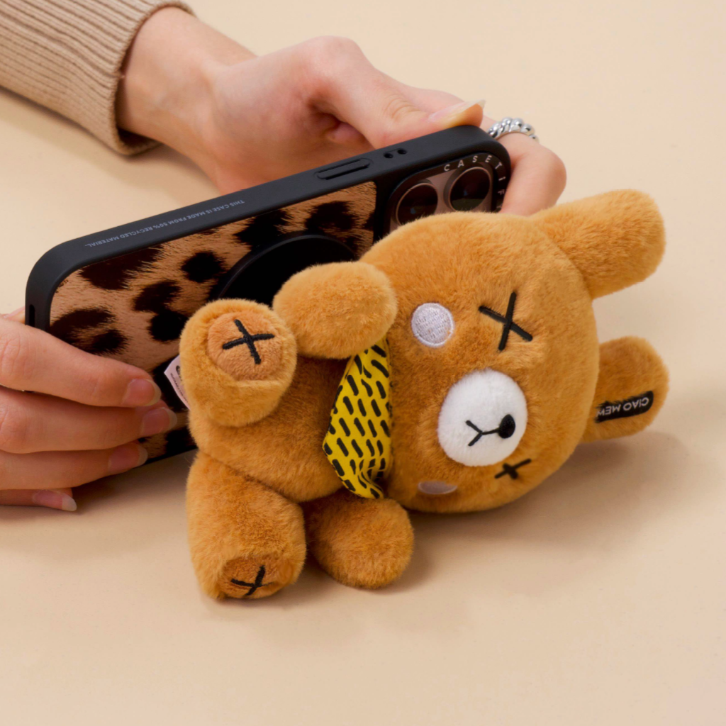 Plush Phone Stand in Brown | Magnetic Desk Buddy for Energy & Vibe